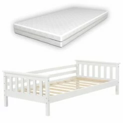 Cama Para Niños Nuuk Concolchón Somier Y Protección Contra Caídas - Máx. 50 Kg - Pino 70 X 140 Cm - Blanco [en.casa]