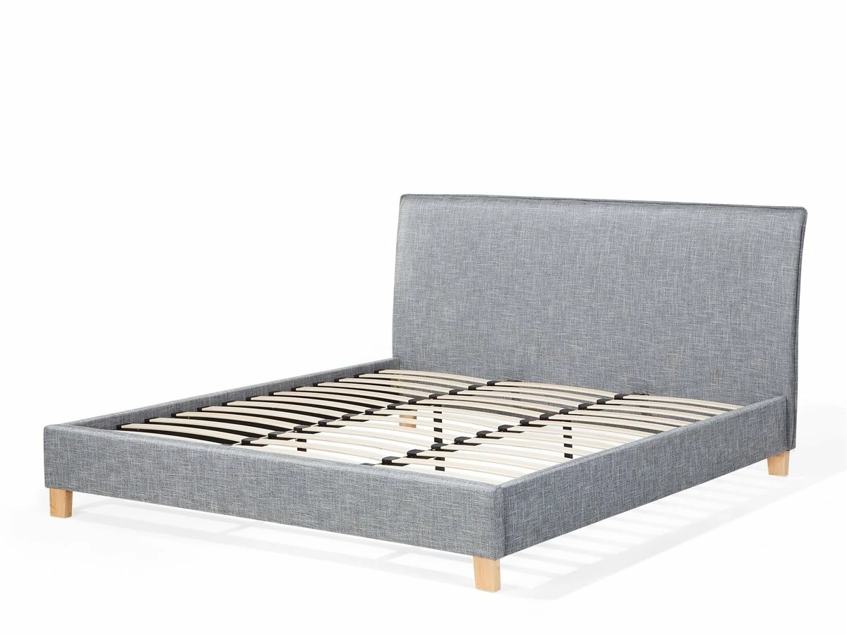 Cama Con Somier De Poliéster Gris Claro/madera Clara 180 X 200 Cm SENNEZ - Imagen 9