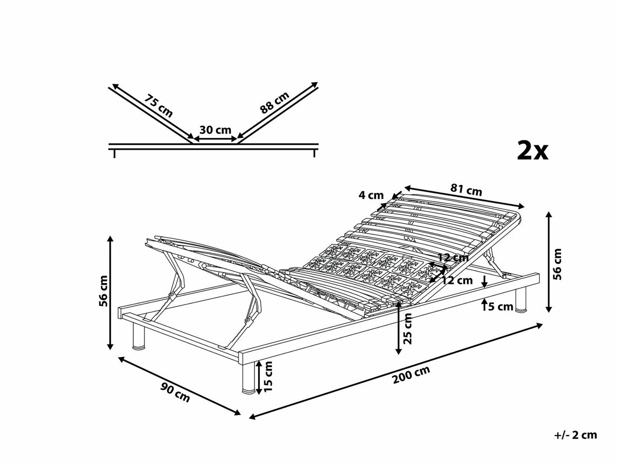Conjunto De 2 Somieres Articulado Manual De Metal Gris Oscuro/rojo/blanco 90 X 200 Cm MOON - Imagen 3