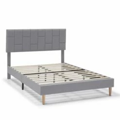 Estructura De Cama Tapizada Sorni 135/140x190 Cm, Gris Claro