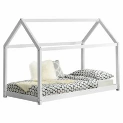 Cama Infantil Netstal De Madera Pino Forma De Casa - 80 X 160 Cm - Blanco [en.casa]