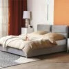Cama Con Somier De Terciopelo Gris Claro 160 X 200 Cm BATILLY