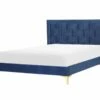 Cama Con Somier De Terciopelo Azul Marino 140 X 200 Cm LIMOUX