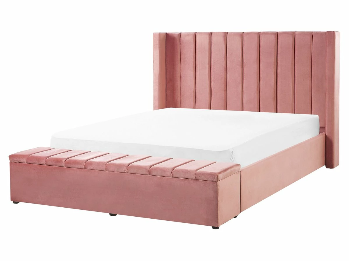 Cama Con Somier De Terciopelo Rosa 160 X 200 Cm NOYERS - Imagen 5