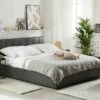 Cama Con Somier De Piel Sintética Gris Oscuro 160 X 200 Cm DREUX