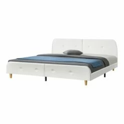 Ama Double Tapizada Silkeborg MDF/Polipiel 180 X 200 Cm Marco De MDF - Blanco [es.casa]