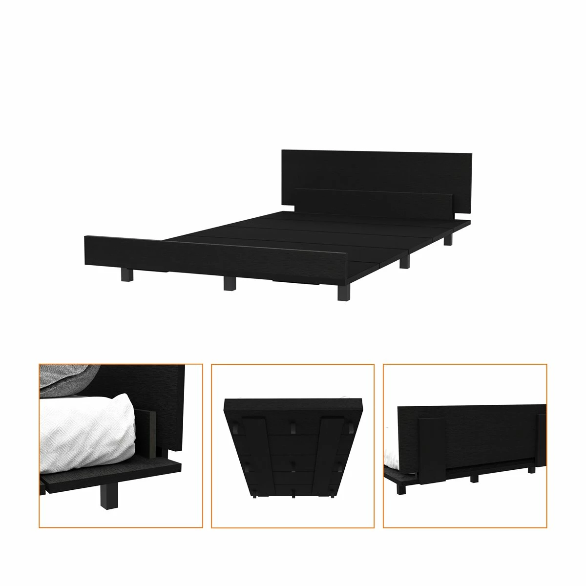 Base Cama Sencilla Kaia, Con Marco 51.6CM A X 212.5CM P X 120CM L Wengue - Imagen 4