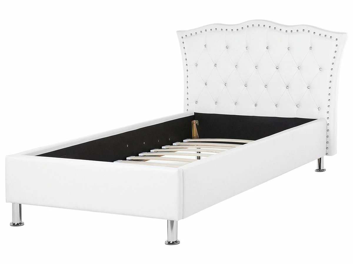 Cama Con Somier De Poliéster Blanco/plateado 90 X 200 Cm METZ - Imagen 4