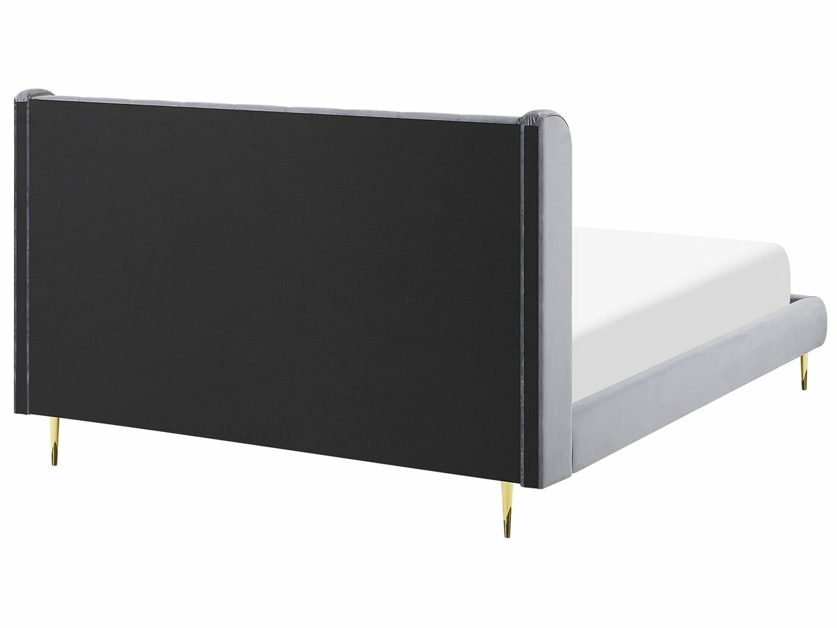 Cama Con Somier De Terciopelo Gris 140 X 200 Cm FORBACH - Imagen 5