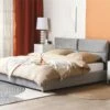 Cama Con Somier De Terciopelo Gris Claro 180 X 200 Cm BATILLY
