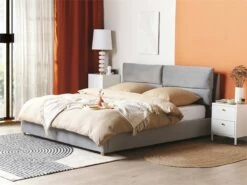 Cama Con Somier De Terciopelo Gris Claro 180 X 200 Cm BATILLY