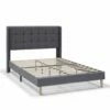 Estructura De Cama Tapizada Esther 90x190 Cm, Gris Oscuro
