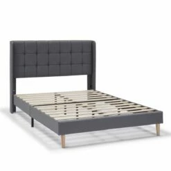 Estructura De Cama Tapizada Esther 90x190 Cm, Gris Oscuro