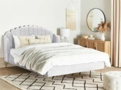 Cama Con Somier De Terciopelo Gris Claro/dorado 180 X 200 Cm AMBILLOU