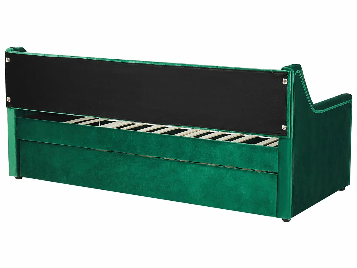 Cama Con Somier De Terciopelo Verde Esmeralda 90 X 200 Cm MONTARGIS - Imagen 9