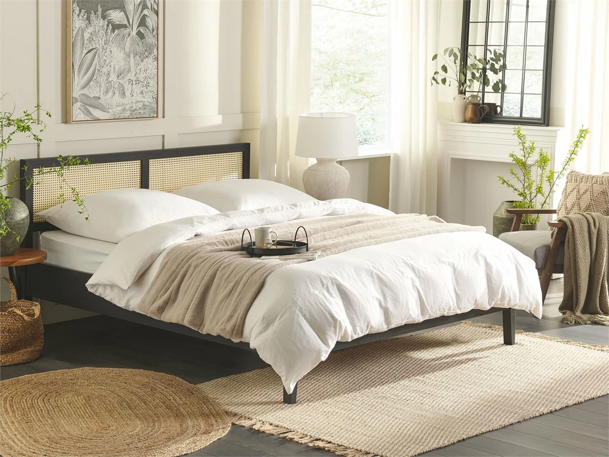 Cama Con Somier De Madera De álamo Negro/madera Clara 160 X 200 Cm MONPAZIER