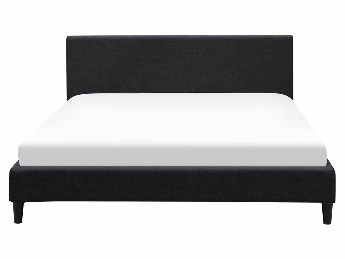 Cama Con Somier De Poliéster Negro/madera Oscura 160 X 200 Cm FITOU - Imagen 4