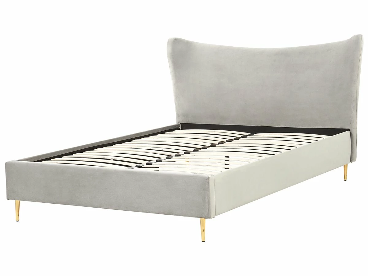 Cama Con Somier De Terciopelo Gris Claro/dorado 160 X 200 Cm CHALEIX - Imagen 5