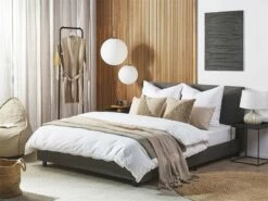 Cama Con Somier De Poliéster Gris/negro 160 X 200 Cm ALBI